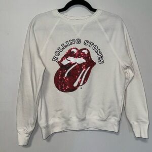 Vintage RARE White Rolling Stones Sequin Sweatshirt Womens H&M Size Small crew